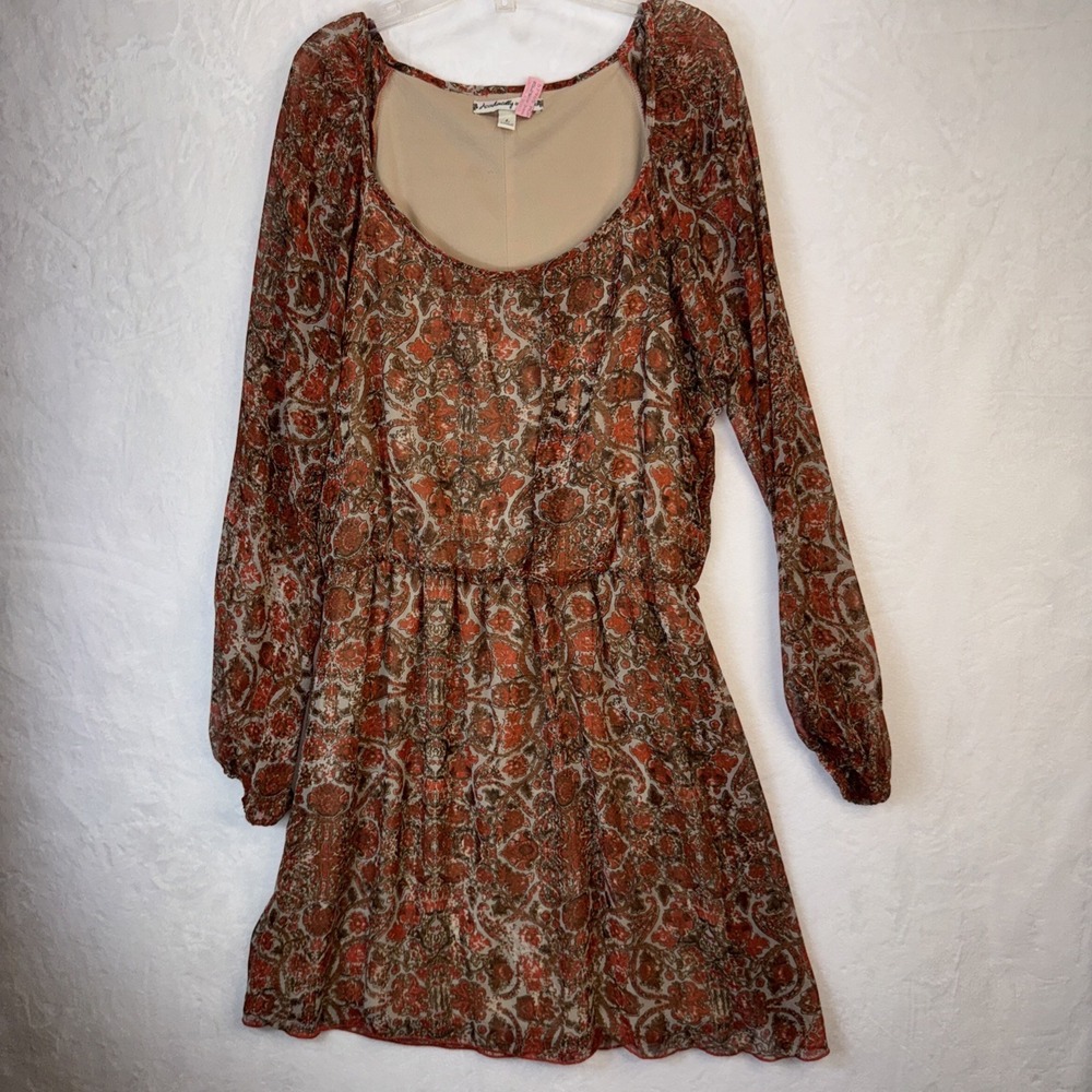 Accidentally in Love Long Sleeve Brown Floral Midi Dress Women's Size L